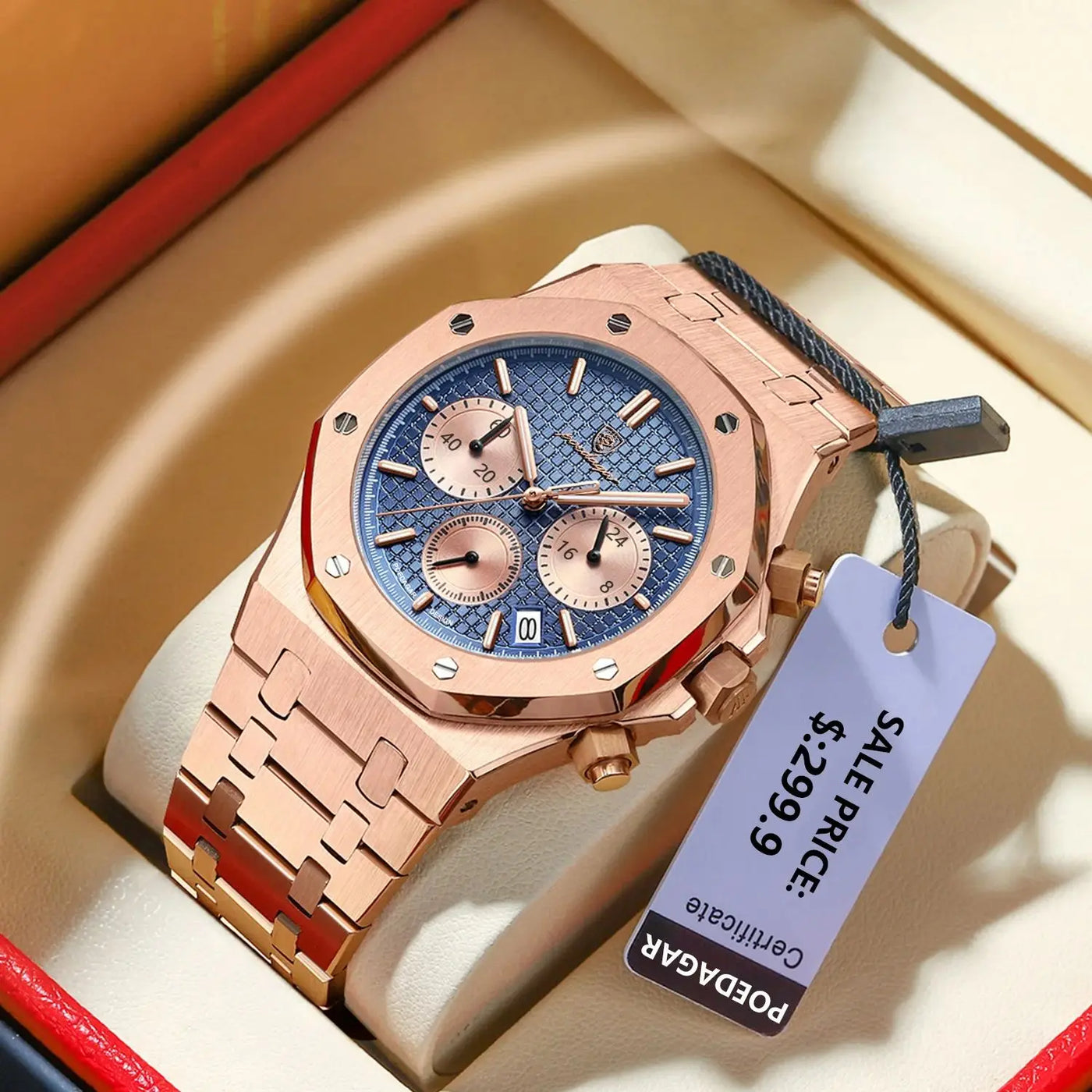 POEDAGAR Original Luxury Men's Watches Date Chronograph Stainless Steel Quartz Watch Waterproof Luminous Fashion Man Wristwatch - LKBA