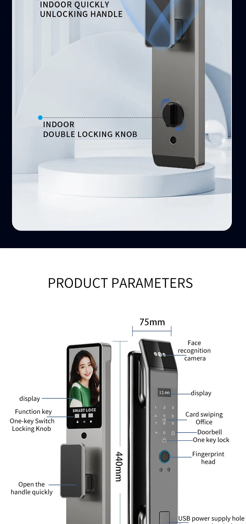 XSDTS Wifi Tuya APP Face Recognition Smart Door Lock with Camera Video Call Voice Intercom Digital Door Lock Automatic Door Lock - LKBA