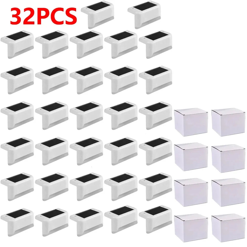 4-32pack Warm White Solar LED Step Lights Waterproof Outdoor Garden Path Stair Balcony Night Light Patio Fence Light Decoration - LKBA