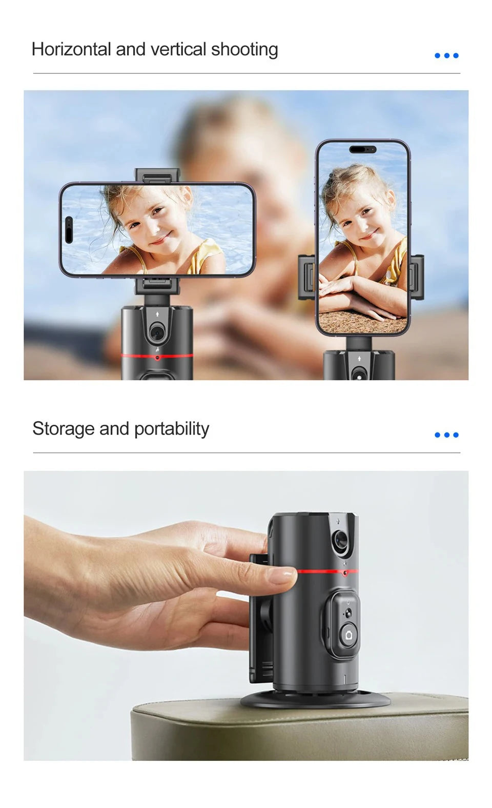 Auto Face Tracking Tripod 360°Rotation, No App, Smart Shooting Phone Holder for Live Video - LKBA