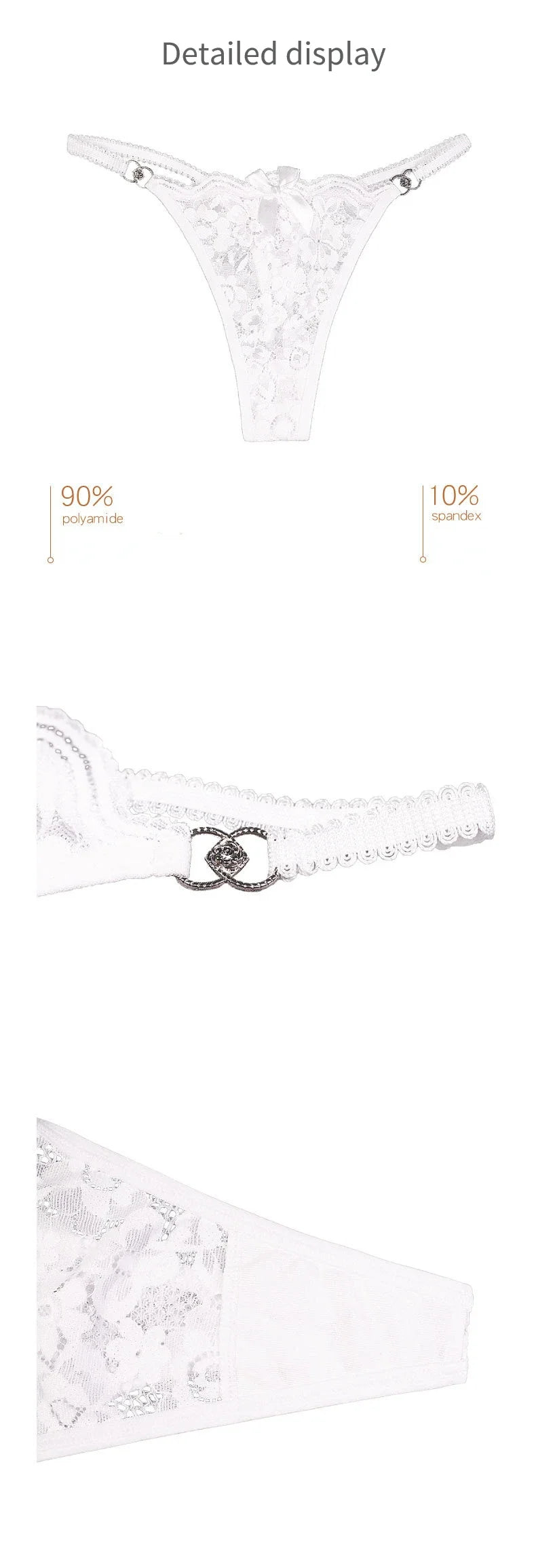 Fashion Sexy Thongs Women Bow Spaghetti Lace Panties Female Plus Size Metal Buckle Erotic Panties Comfortable G-String Wife Gift - LKBA