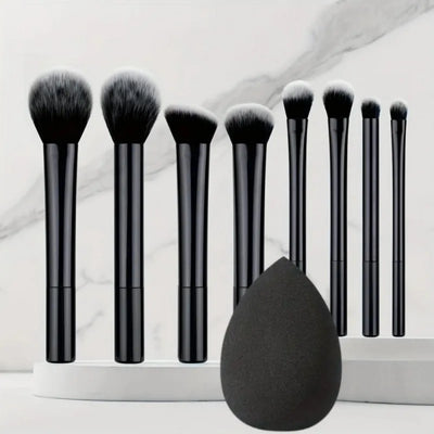9pcs Multifunctional Black Makeup Brush Set With 1pc Beauty Egg, Soft Bristles for All Skin Types - LKBA