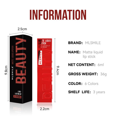 6 Color Non-stick cup Velvet Satin Gloss Lip Glaze Mist Liquid matte lipstick Waterproof long-lasting - LKBA