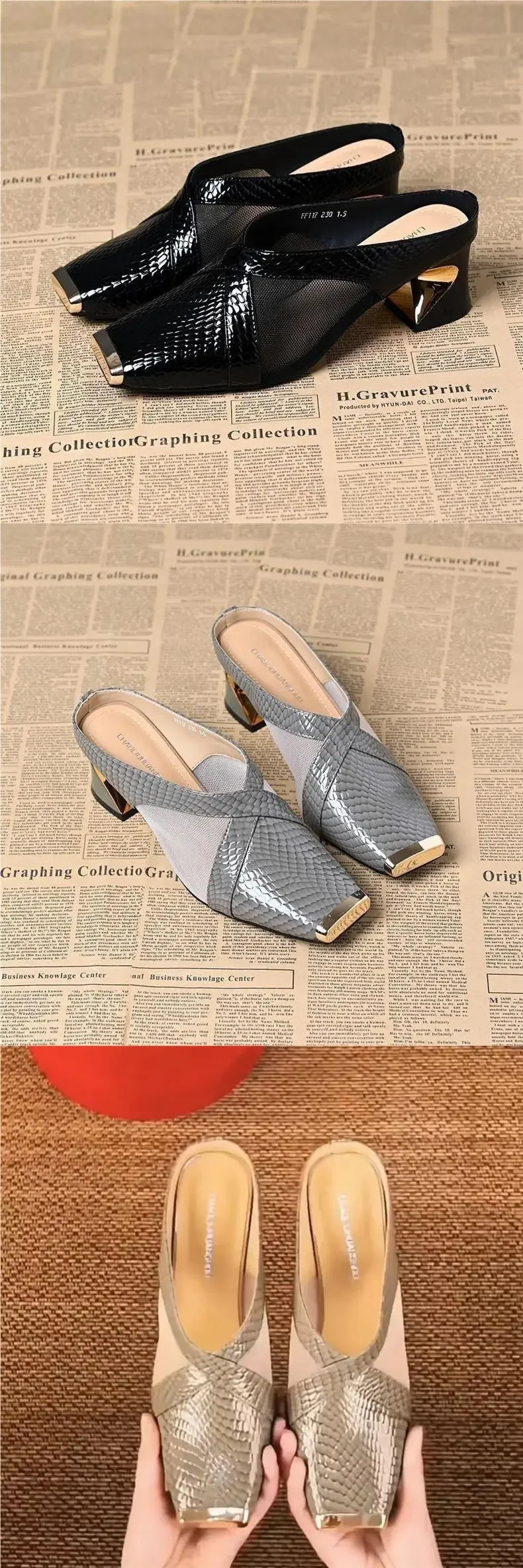 2025 New Women's Fashion Iron Head Thick Heel High Heel Half Slippers Summer Outdoor Wear Rubber Upper Foot Cover Shoes - LKBA