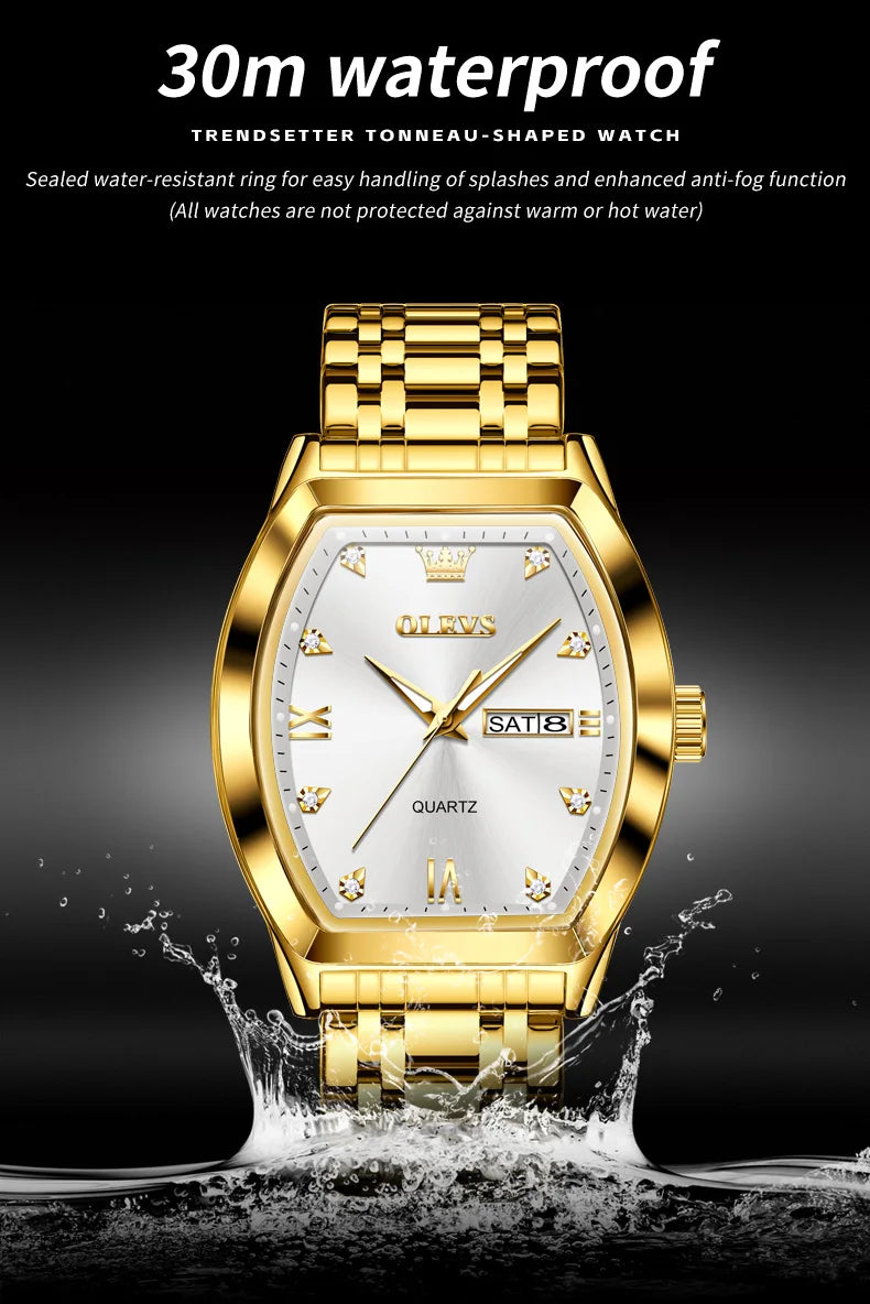 OLEVS New Men's Watches Quartz Luxury Gold Watch Classics Tonneau Dial Top Brand Waterproof Luminous Quartz Watch for Men 5528 - LKBA