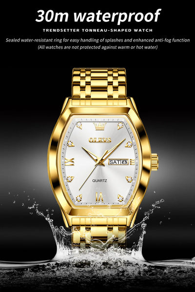 OLEVS New Men's Watches Quartz Luxury Gold Watch Classics Tonneau Dial Top Brand Waterproof Luminous Quartz Watch for Men 5528 - LKBA