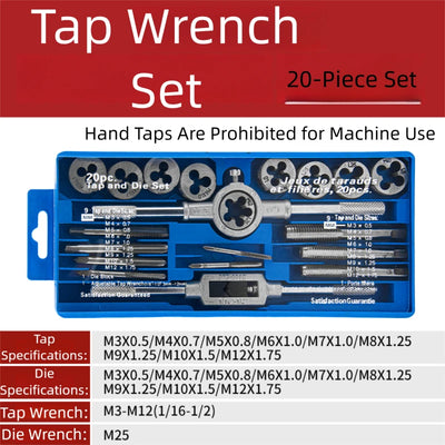 Hand Tap and Die Set with Handle for Thread Repair Rethreading Screws Combination Tool Kit Manual Socket Wrench Thread Repair - LKBA