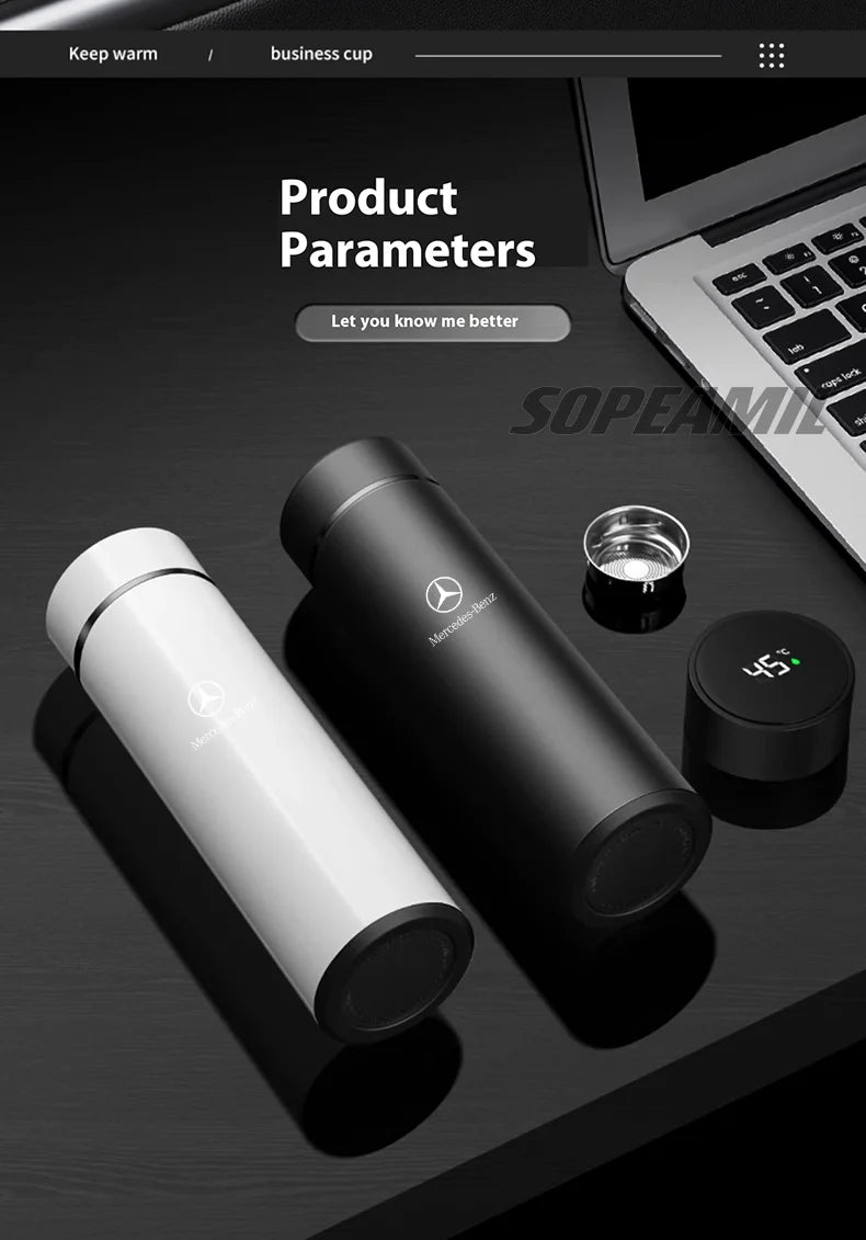 Car Vacuum Cup Thermos Mug Temperature Display Coffee Cup Mercedes-Benz A C E S Class A35 A45 C43 CLA CLS GLA GLC GLK ML SL Vito - LKBA