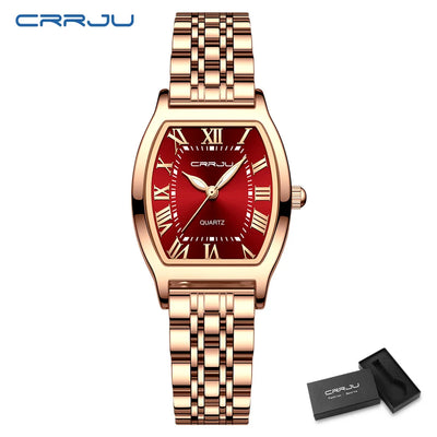 CRRJU Waterproof Women's Square Quartz Dress Watch Ladies Steel Bracelet Wristwatch Relogio Feminin
