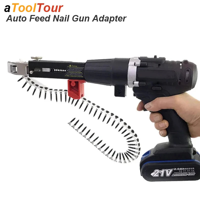 Automatic Screwdriver Chain Nail Gun Adapter Electric Drill Nozzle Woodwork Screw Drive Auto Feed - LKBA