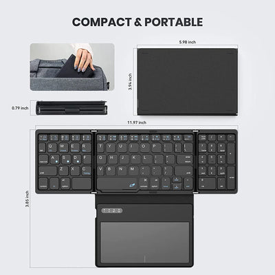 Bluetooth Foldable Keyboard With Touchpad Rechargeable Folding Keyboard with Large Touchpad Tri-Folding Ultra Slim Keyboard - LKBA