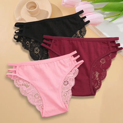 3PC/Set Women's Sexy Floral Lace Panties Low Rise Hollow Out Briefs Transparent Underwear Female Elastic Straps Soft Lingerie