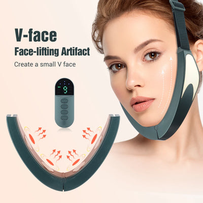 Facial Lifting Device Facial Slimming Vibration Massager Face Heating Double Chin V Shape Lift Belt Face Warm Compress Massager - LKBA
