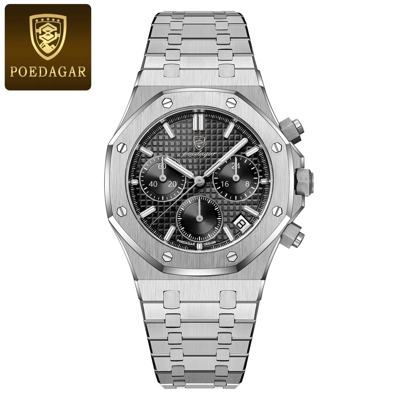 POEDAGAR Original Luxury Men's Watches Date Chronograph Stainless Steel Quartz Watch Waterproof Luminous Fashion Man Wristwatch - LKBA