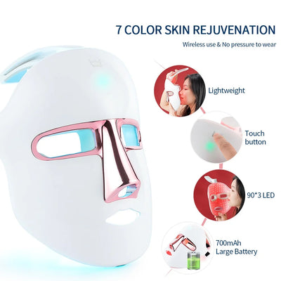 Wireless 7 Colors Face LED Mask Photon Facal Beauty Mask Skin Rejuvenation Anti Acne Repair Skin Tightening Anti Aging Skin Care - LKBA