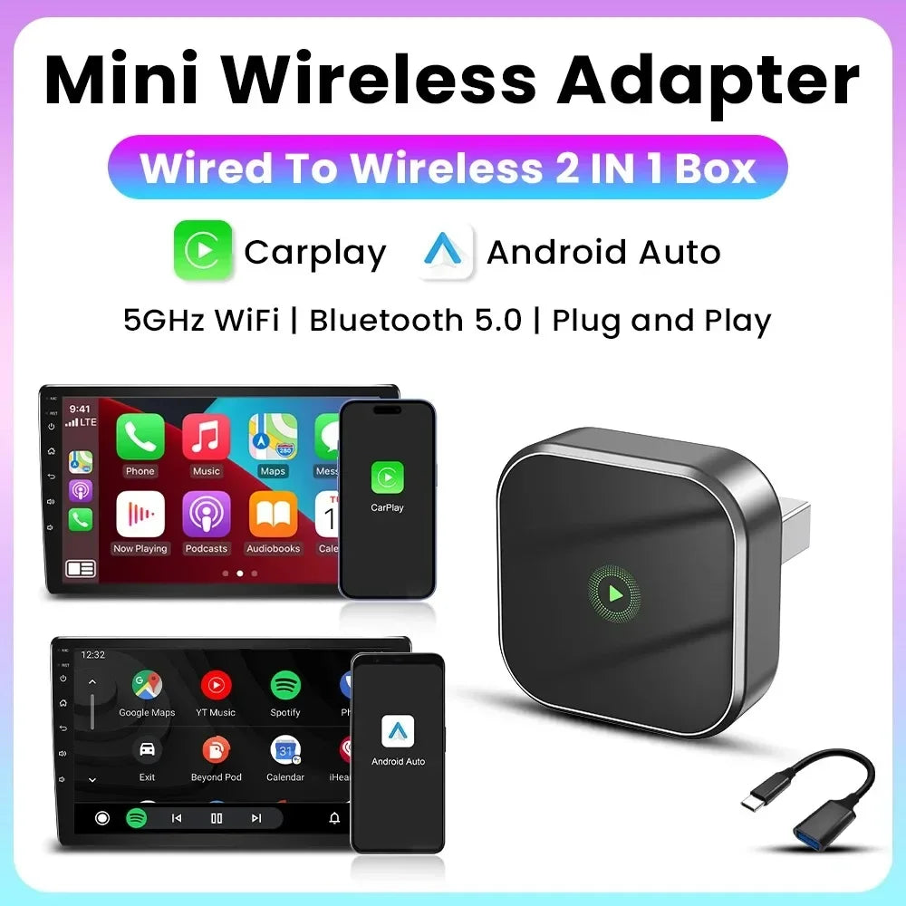 2-in-1 Wireless CarPlay Dongle Wired to Wireless Android Auto Adapter AI Smart Box Car Intelligent Systems For Car With CarPlay - LKBA