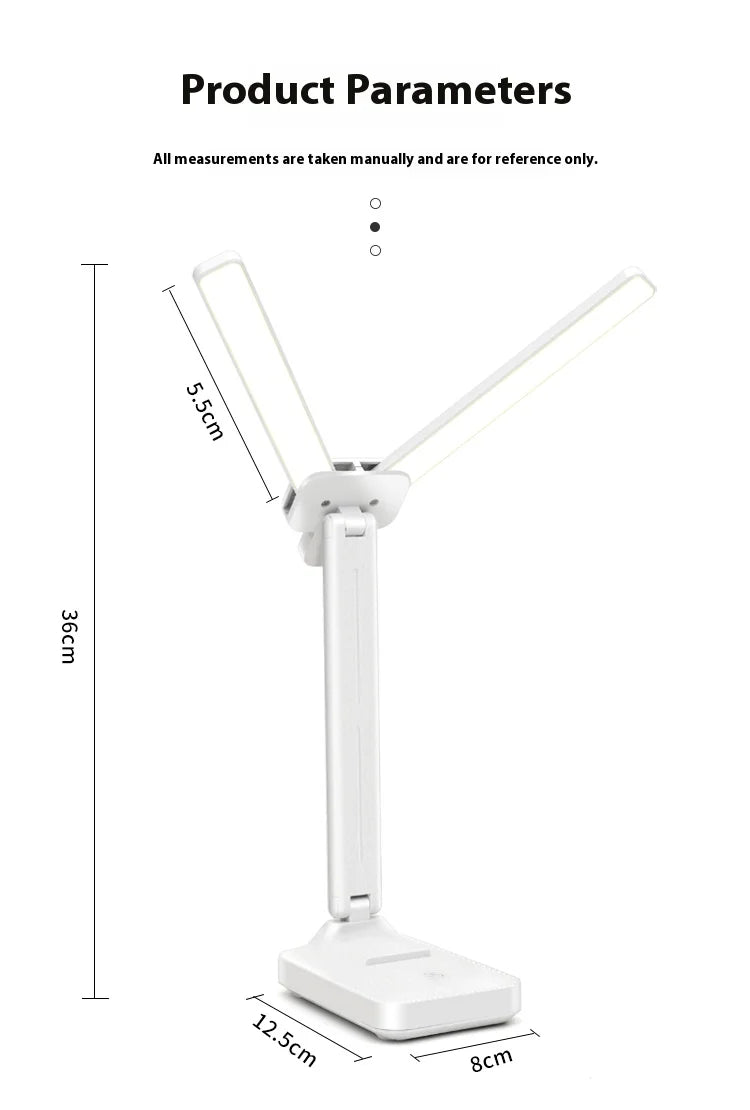 LED double-head desk lamp, 3-level dimmable touch night light, USB rechargeable, eye-protection, foldable bedside reading desk - LKBA