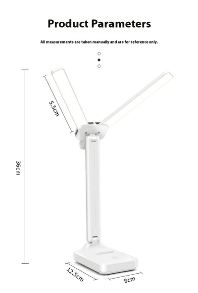 LED double-head desk lamp, 3-level dimmable touch night light, USB rechargeable, eye-protection, foldable bedside reading desk - LKBA