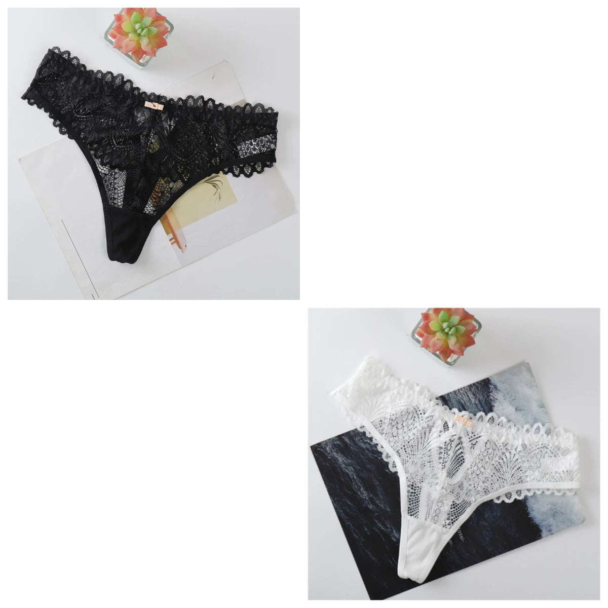 1/2 PCS Women's Lace Thongs Lingerie Intimates Woman T-back Soft T-panties Designed Tangas Mujer Sexy String Panties Thongs Sexy - LKBA