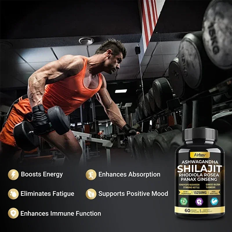 Ashwagandha, Shilajit, Rhodiola, Ginseng Capsules - Increase Muscle Mass, Improve Endurance, Energy Supplement - LKBA