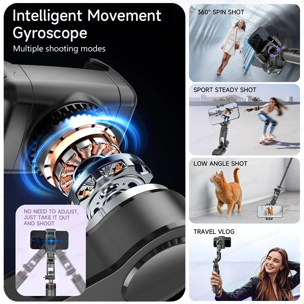 C22 AI Face Tracking Handheld Gimbal Stabilizer 360° Rotation Shoot Selfie Stick Tripod - LKBA