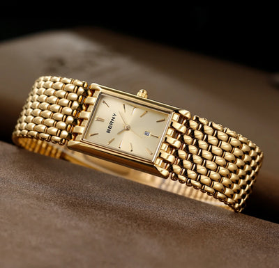 BERNY Gold Watch for Couple Luxury Women/Men Wristwatch Waterproof Golden Clock Quartz Stainless Steel Fashion Men Ladies Watch - LKBA