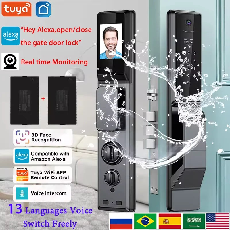 Waterproof Outdoor Smart  Lock Wifi Alexa Tuya APP Aluminium Alloy Material Fingerprint Password Smart Door Lock With Camera - LKBA