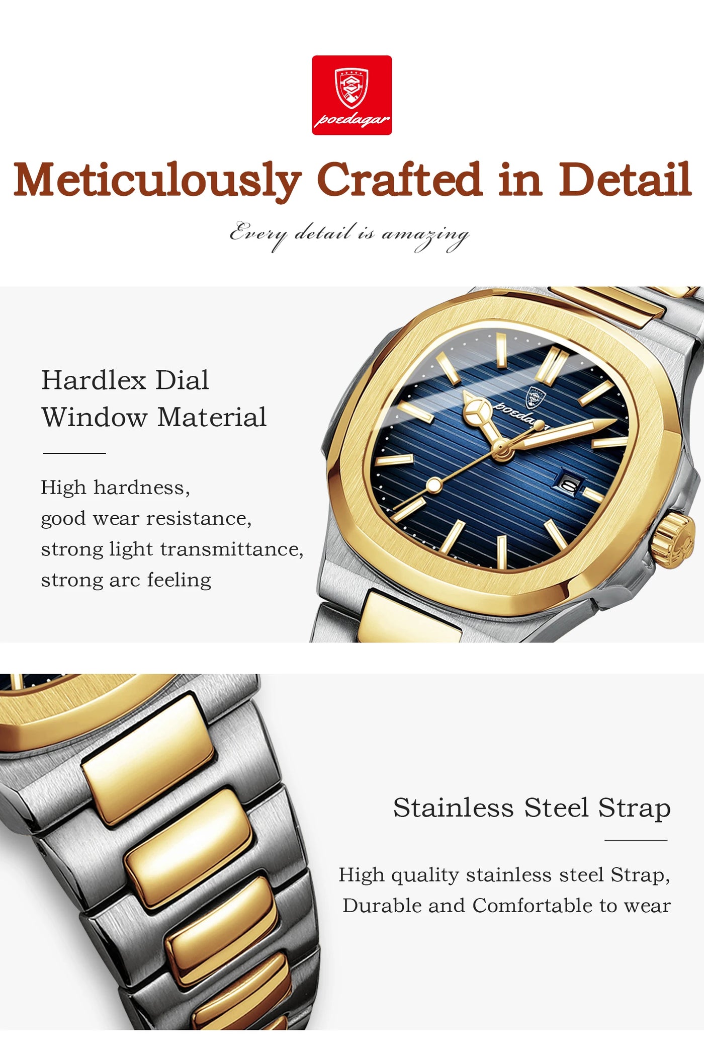 POEDAGAR Luxury Square Watch for Woman Waterproof Luminous Date Ladies Watch Stainless Steel Quartz Women's Watches Female Reloj - LKBA