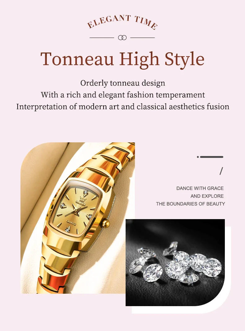 OLEVS 7006 Certified Brand Elegant Luxurious Women's Watches waterproof Tungsten Steel strip Quartz Watch for Lady Tonneau Watch - LKBA