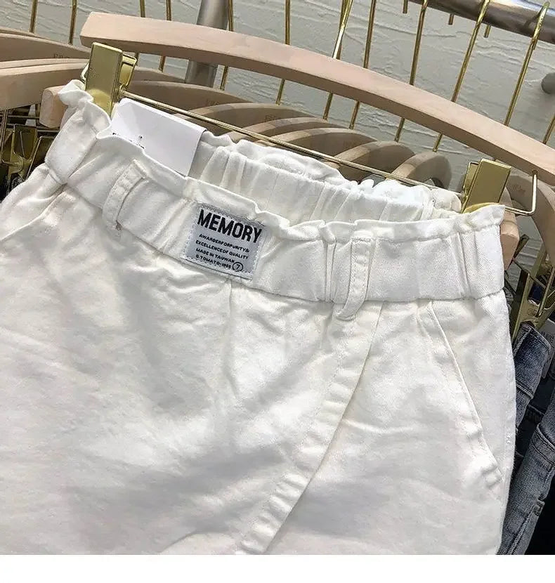 High-Waisted Cotton Mini Dress Plus Size Two-Piece Illusion Pants Skirt Slimming A- Line Half Body For Women Spring Summer White - LKBA