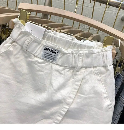 High-Waisted Cotton Mini Dress Plus Size Two-Piece Illusion Pants Skirt Slimming A- Line Half Body For Women Spring Summer White - LKBA