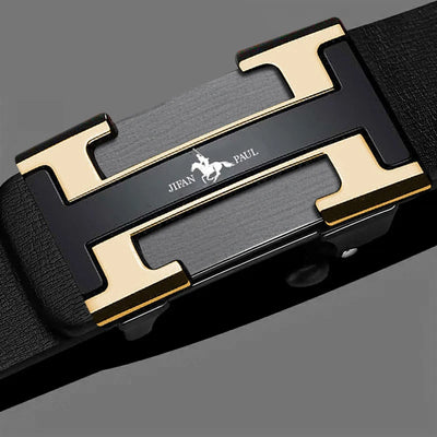 Men's waist belt with H-buckle, genuine leather belt, metal alloy automatic buckle brand - LKBA
