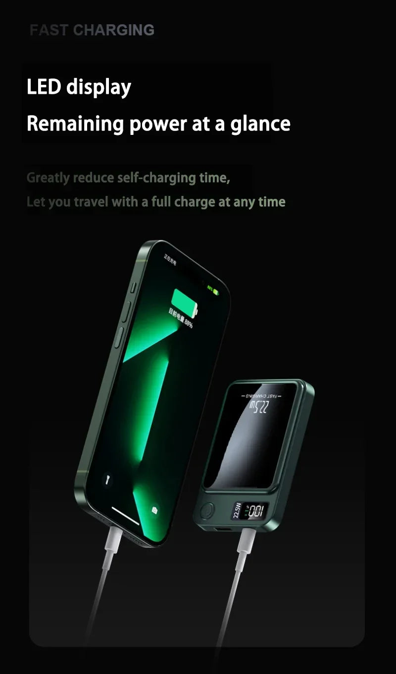 200000mAh Magnetic Power Bank Wireless Fast Charger for Mag safe Portable Auxiliary Battery - LKBA