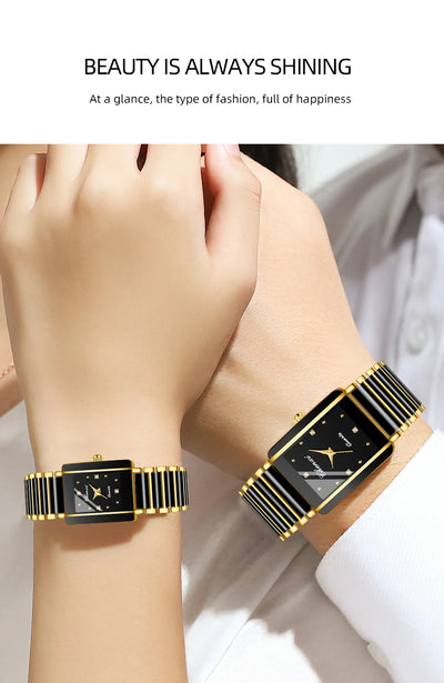 CHENXI 104A Couple's Quartz Watch Gold Black and White Ceramic Luxury Watch Men's and Women's Valentine's Day Gift Watch reloj - LKBA