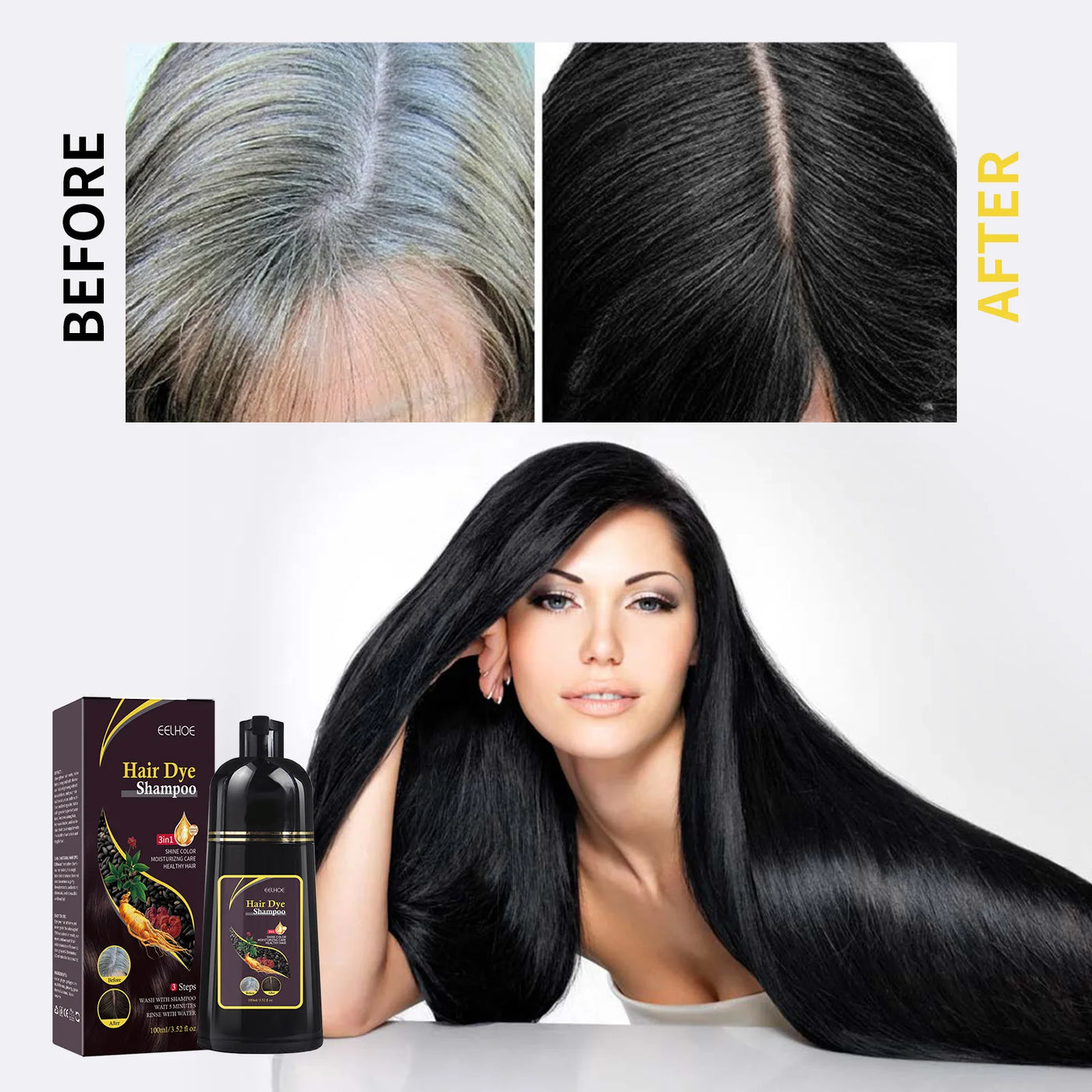100ML Magic Natural Herbal Hair Dye Shampoo 3 in 1 Hair Color Shampoo for Gary Hair Dark Brown Black Women & Men Grey Coverage - LKBA