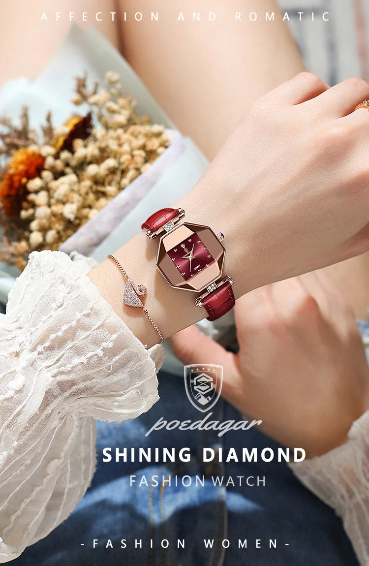 POEDAGAR Elegant Fashion Woman's Watch Waterproof Leather Quartz Watches For Women Luxury High Quality Casual Dress Ladies Watch - LKBA