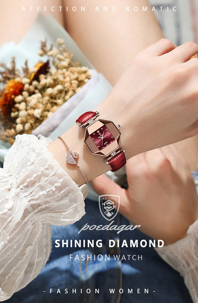 POEDAGAR Elegant Fashion Woman's Watch Waterproof Leather Quartz Watches For Women Luxury High Quality Casual Dress Ladies Watch - LKBA