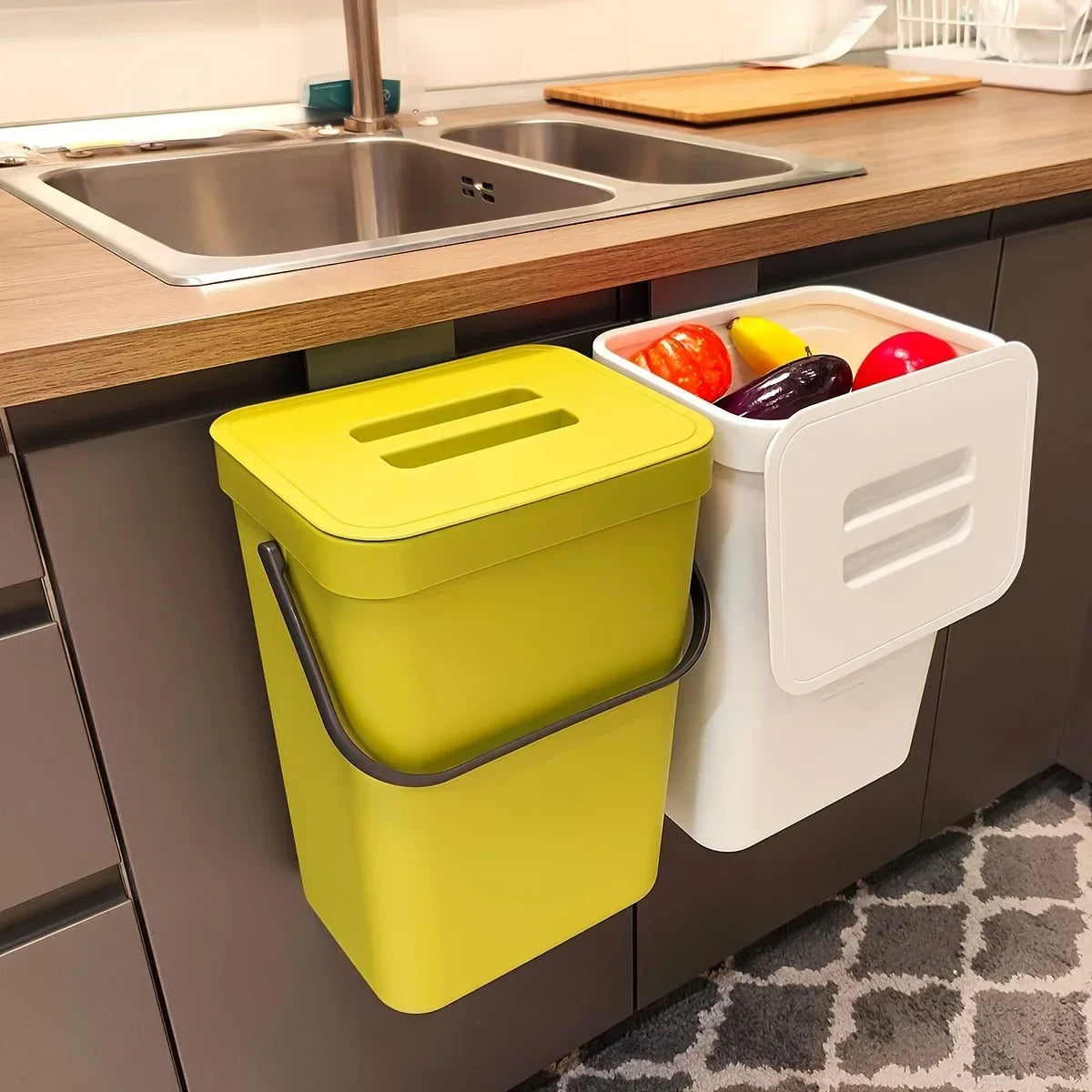 Space-Saving Quiet-Close Trash Can - 3/5L, Eco-Friendly Sealed Bin for Kitchen & Office - LKBA