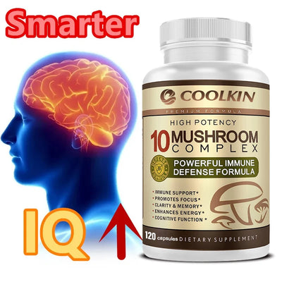 10 Mushroom Complex - Boost Energy, Improve Brain Function, Enhance Memory and Concentration, and Boost Immunity - LKBA