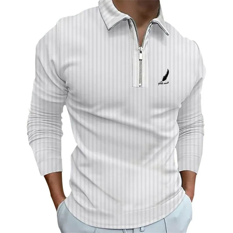Sportswear Business Casual Men's Polo Shirt Long Sleeve Party Outdoor Office Fall & Winter Print Turndown Zipper Polyester - LKBA