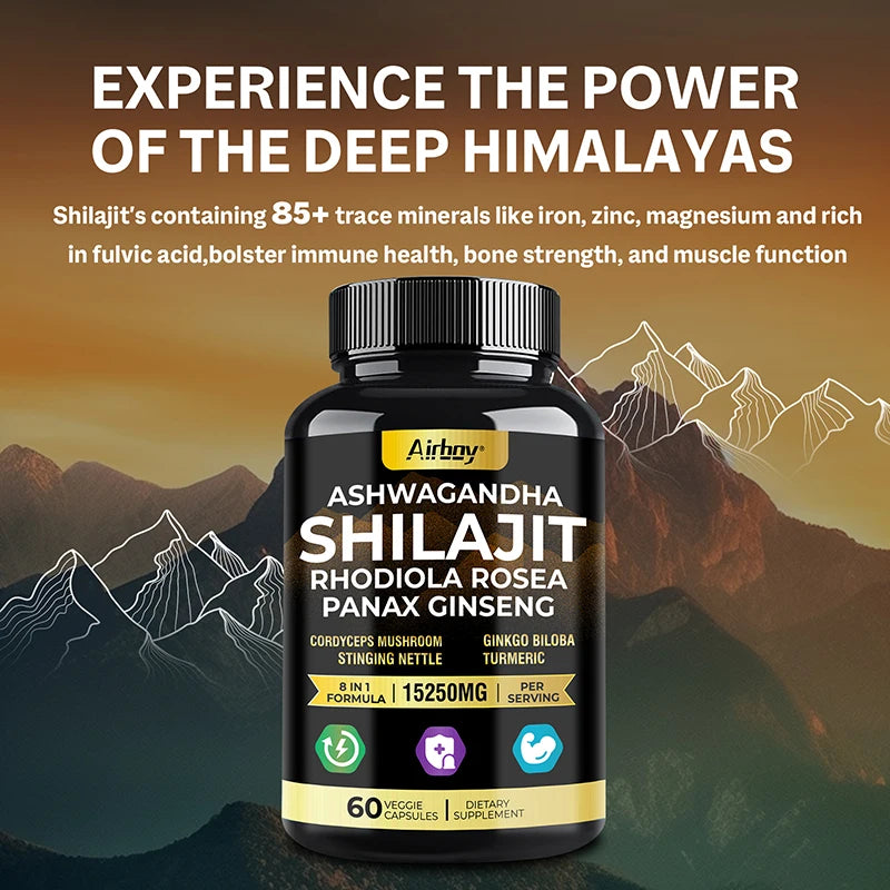 Ashwagandha, Shilajit, Rhodiola, Ginseng Capsules - Increase Muscle Mass, Improve Endurance, Energy Supplement - LKBA