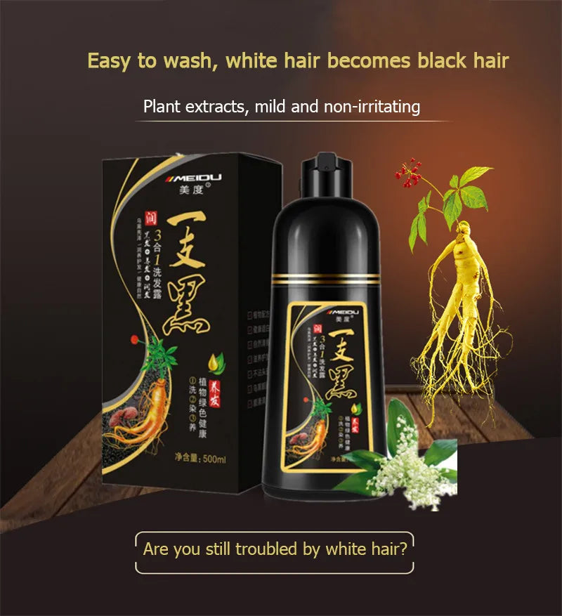 500ML Natural Soft Shiny Brown Golden Cover White Hair Dye Shampoo Wine Red Purple Hair Color Shampoo Black Grey Hair  Men Women - LKBA