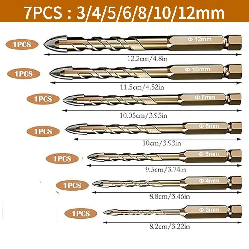 12PCS Hexagonal Shank Tile Drill Set Glass Drill Masonry Drill Bit Set 3-12 mm Drill Ceramic Drill Tile Drilling Tools Set - LKBA