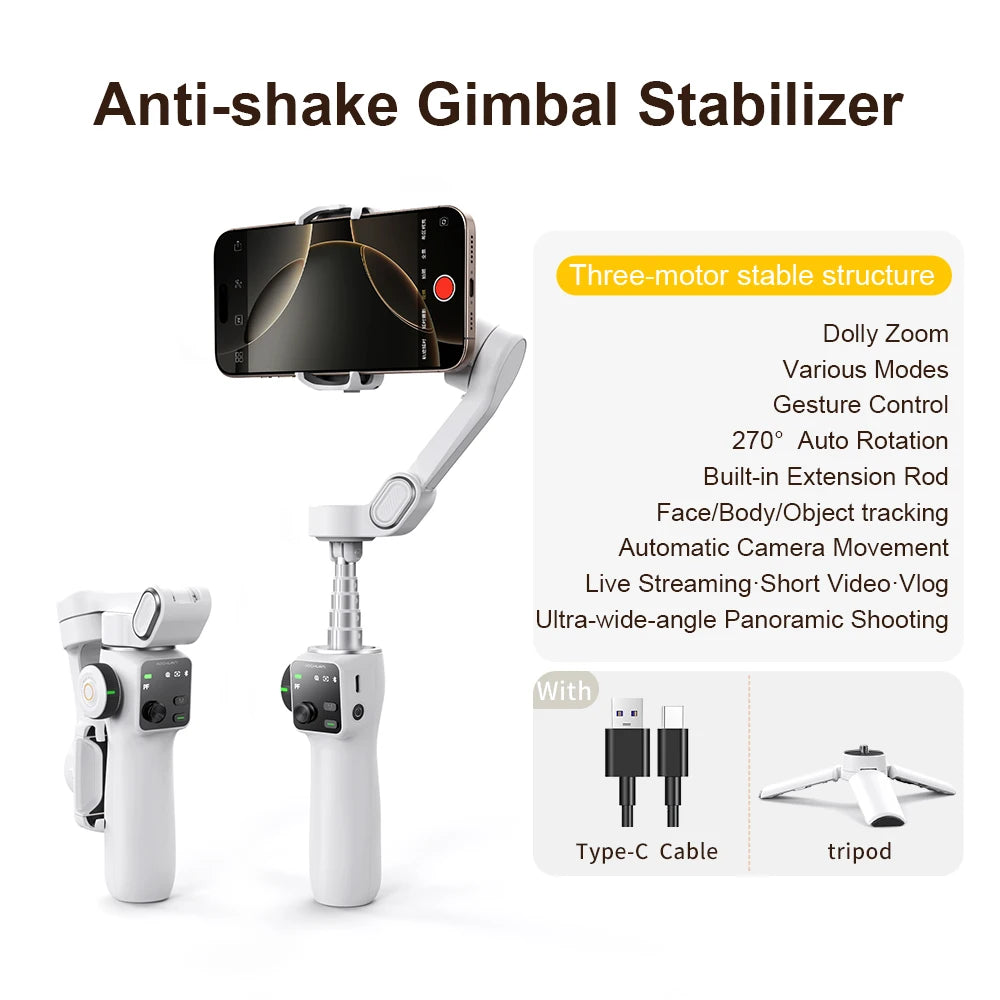 Handheld Anti-shake Gimbal Stabilizer Travel Extended Selfie Stick Face Tracking Phone Stand - LKBA