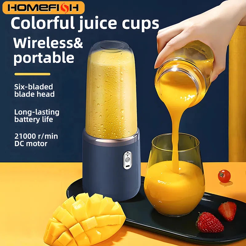 Portable Juicer Blender 400ml Electric Fruit Juicer USB Charging Lemon Orange Fruit Juicing Cup Smoothie Blender Machine 2cups - LKBA