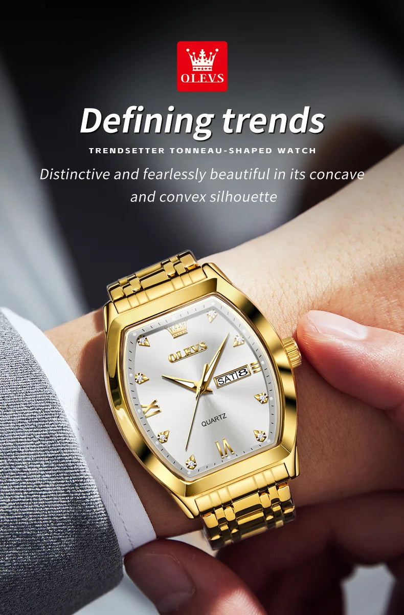 OLEVS New Men's Watches Quartz Luxury Gold Watch Classics Tonneau Dial Top Brand Waterproof Luminous Quartz Watch for Men 5528 - LKBA