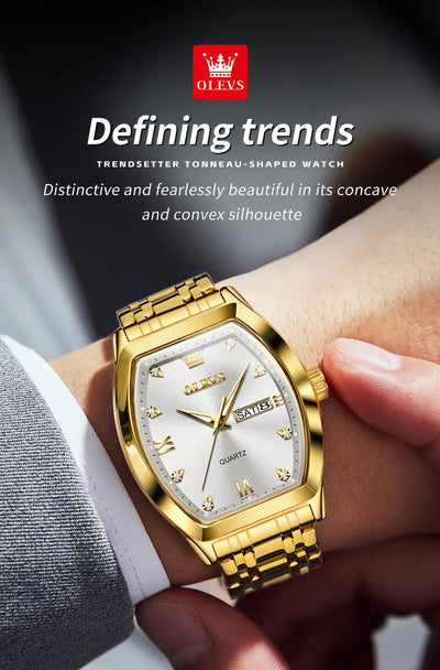 OLEVS New Men's Watches Quartz Luxury Gold Watch Classics Tonneau Dial Top Brand Waterproof Luminous Quartz Watch for Men 5528 - LKBA