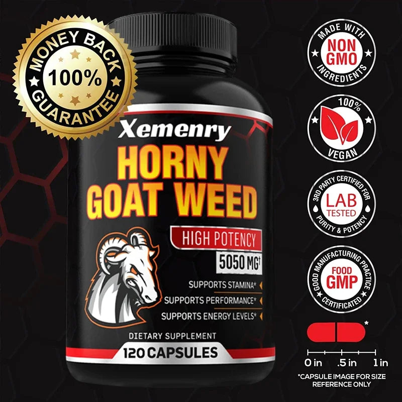 Men's Horny Goat Weed Capsules 5050 mg Formula Contains Black Pepper Extract - LKBA