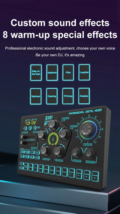Audio Mixer with Voice changer, Podcast Mixer, Sound Card for Phone Gaming Karaoke Studio Live Streaming Podcast - LKBA