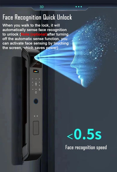 Tuya APP Smart Life APP Control Voice Intercom Smart Lock 3D Face Recognition Fingerprint Password Smart Door Lock with Camera - LKBA